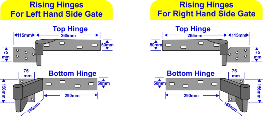 Rising Gate Hinges for Double Gate Right & Left Hand Sides